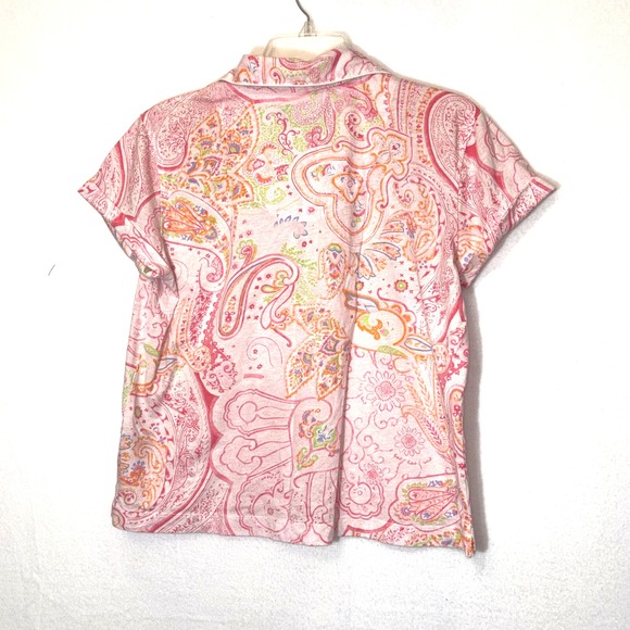 Lauren‎ Ralph Lauren Monogram Button Up Paisley Sleep Top Pink women's Medium - Picture 4 of 4